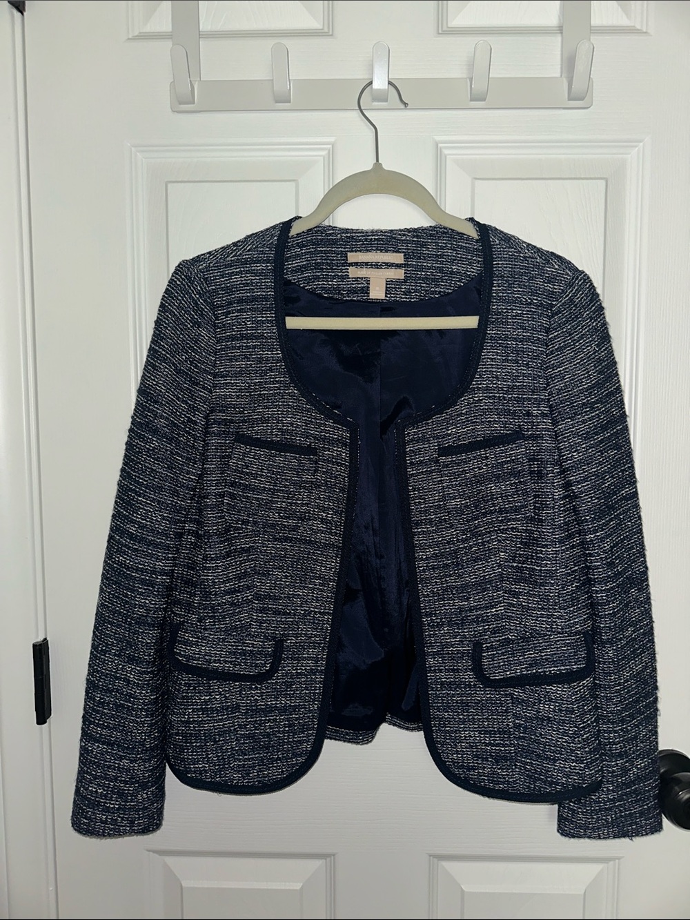 Banana Republic Women's Navy Tweed Open-Front Jacket - Classic Office Blazer
